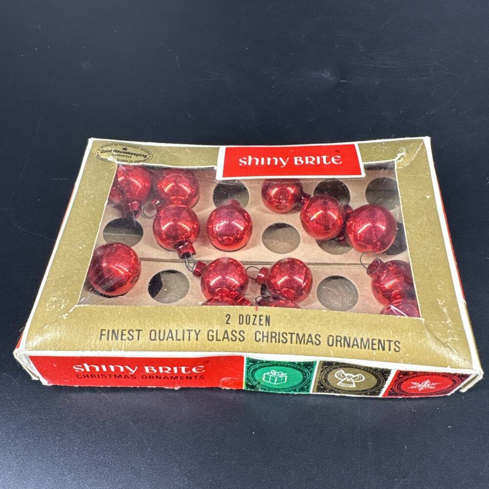 VTG Shiny Brite Miniature Tiny Mercury Ball Red Ornaments Lot of 14